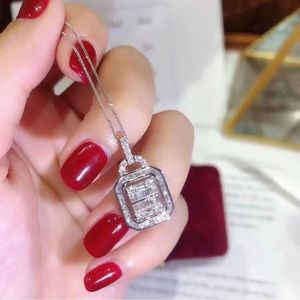 New Dainty Lock Shape Design Rectangle Zircon full Filed Silver Pendant Necklace